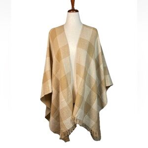 Brooks Brothers Plaid Fringe Wool Cape Scarf Wrap Made In Italy Buffalo Check